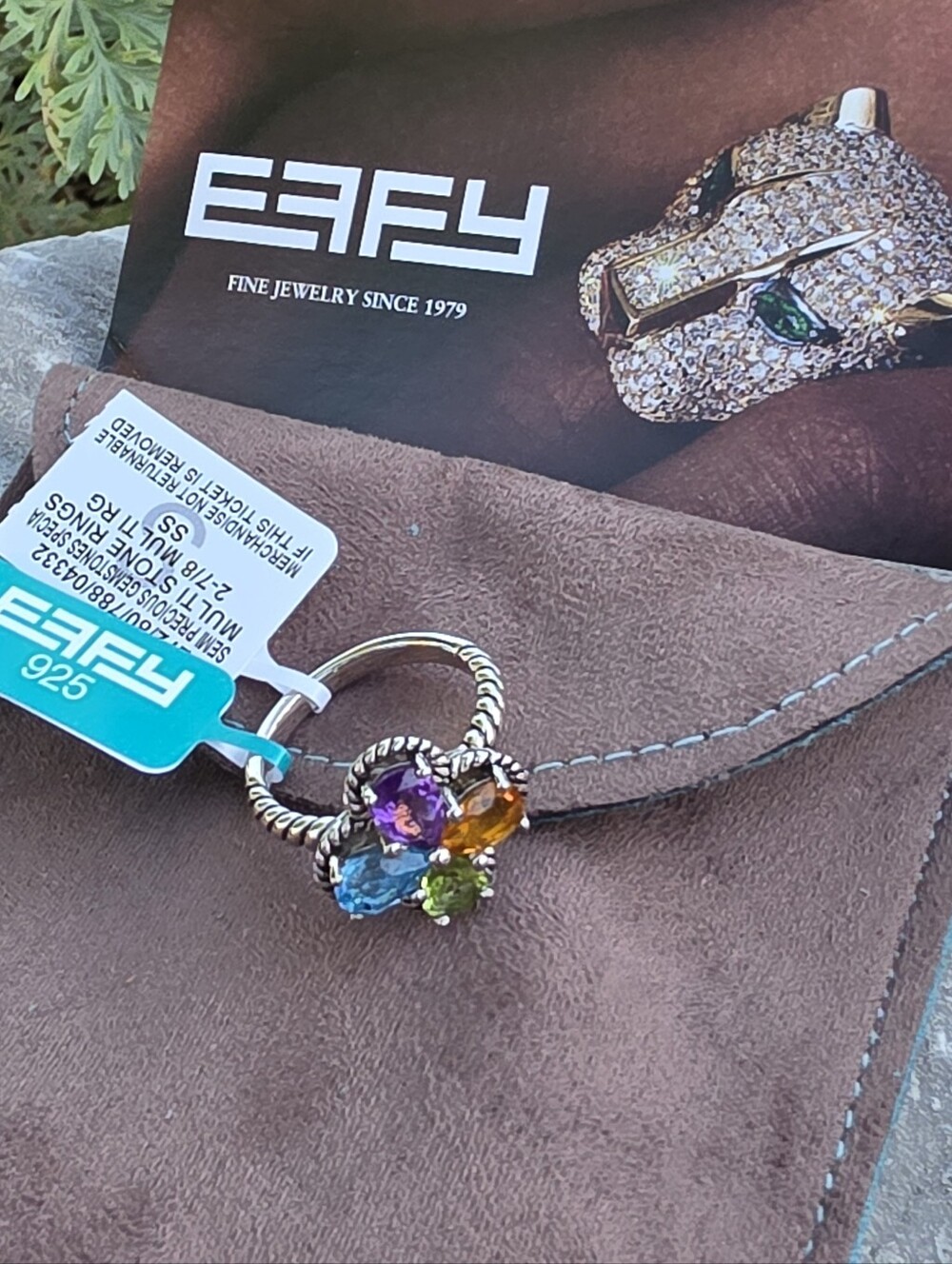 Effy Sterling Silver Multi-Gem Flower Ring - Purple Blue Orange Green NWT